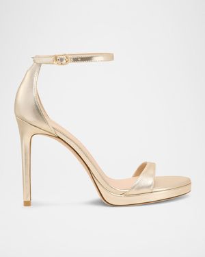 Nudist Metallic Ankle-Wrap Platform Sandals