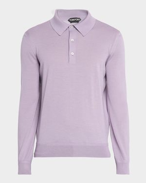 Men's Cashmere and Silk Long-Sleeve Polo Sweater