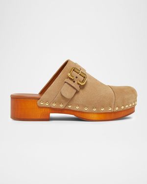 Jeannette Suede Buckle Clogs