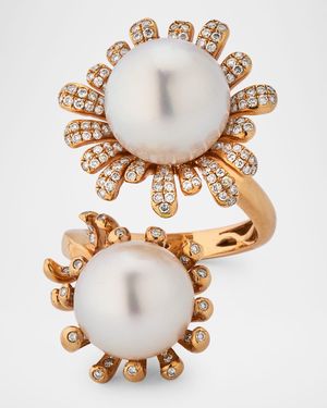 18K Rose Gold South Sea Pearl Ring with Diamonds, Size 7