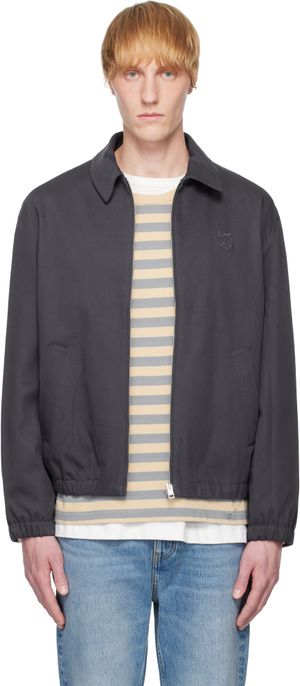 Maison Kitsuné Blouson bleu marine à glissière et à ourlet et poignets élastiques