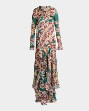 Floral Paisley Silk Organza Maxi Shirtdress