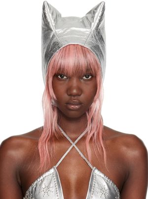 I'm Sorry by Petra Collins SSENSE Exclusive Silver Mimi Wade Edition Cat Leather Hat