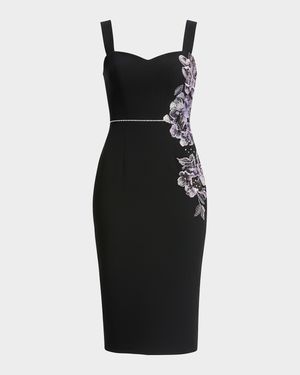 Nicole Embroidered Applique Midi Sheath Dress