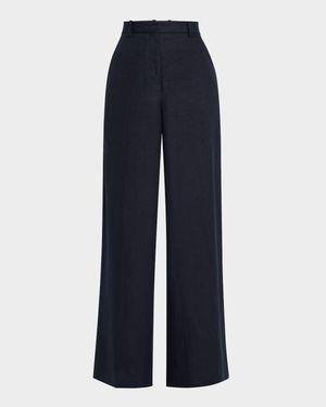 Park Wide-Leg Basketweave Linen Trousers