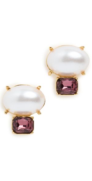 Kenneth Jay Lane Double Stone Earrings Amethyst/Pearl One Size