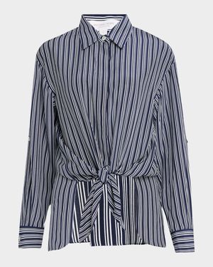 Tie-Front Capri Striped Cree De Chine Shirt