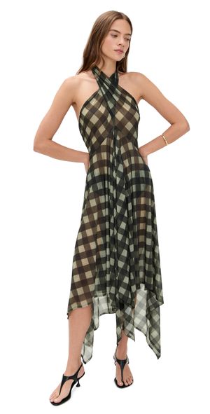 Norma Kamali Convertible Midcalf Dress Bark Box Plaid M