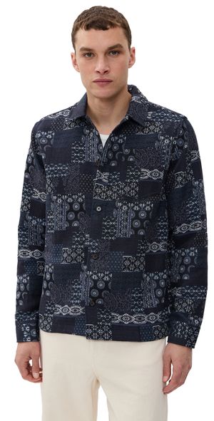 Les Deux Layton Contrast Jacquard Overshirt Denim Blue XL