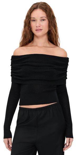 Susana Monaco Light Merino Off Shoulder Sweater 3 Black S