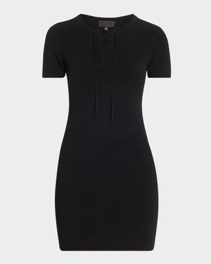 Palma Laced Short-Sleeve Mini Sweater Dress