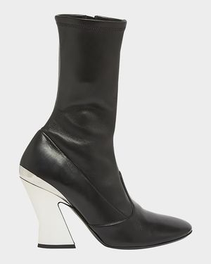 Leather Metallic Sculpted-Heel Ankle Booties