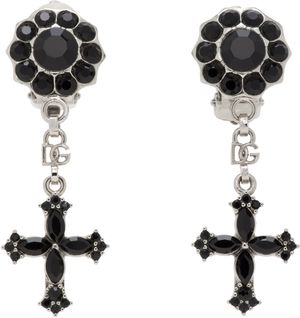 Dolce&Gabbana Silver & Black Cross Drop Earrings