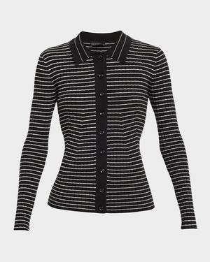 Striped Button-Down Rib Knit Cardigan