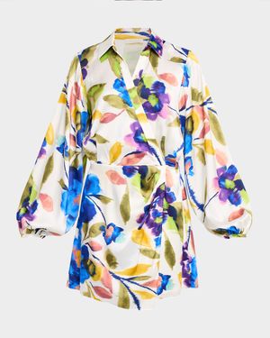 Carolyn Floral Satin Mini Shirtdress