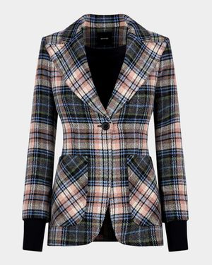 Birken Plaid Ribbed-Cuff Blazer