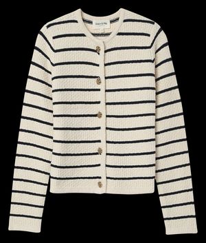 Grace Et Mila - Cardigan droit en coton rayé - Taille L - Beige