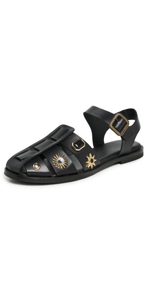 Freda Salvador Sera Sandals Black Calf with Embellishments 8.5