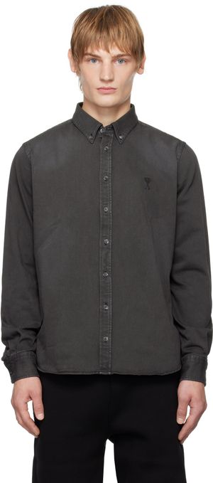 AMI Paris Black Button-Down Ami de Coeur Shirt