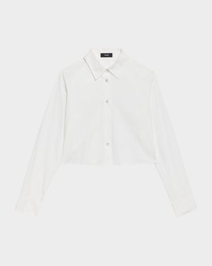 Button-Front Cropped Dress Shirt