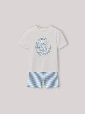 Cyrillus - Pyja-short en coton biologique - Taille 16A - Bleu