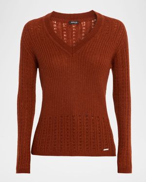 V-Neck Pointelle Knit Sweater