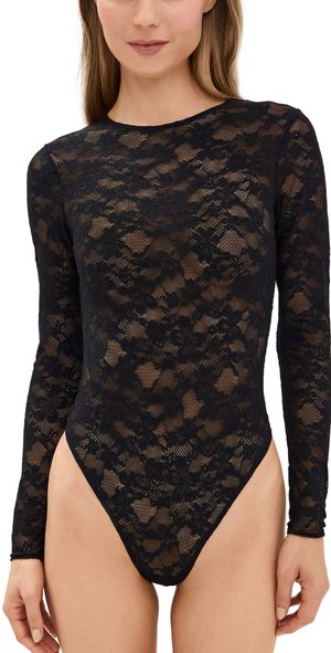 Fleur du Mal Le Stretch Long Sleeve Thong Bodysuit Black S