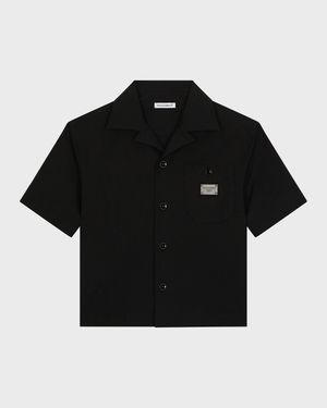 Boy's Button Down Logo Plaque Shirt, Size 8-14