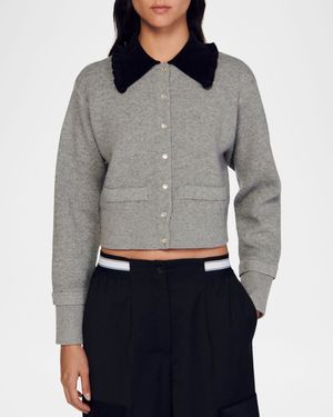 Etienne Velvet Collar Wool Crop Cardigan