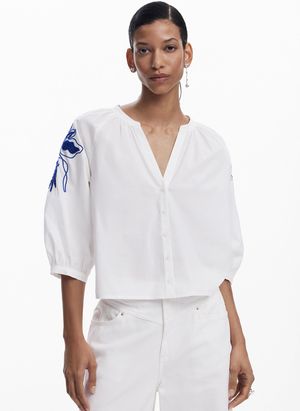 Desigual - Chemsie Col V en coton - Taille XL - Blanc