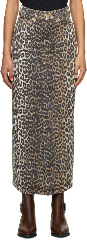 GANNI Black & Brown Slit Denim Maxi Skirt