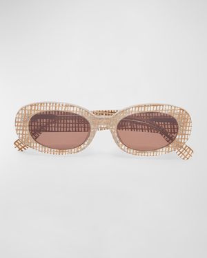 Oceanside Raffia & Acetate Oval Sunglasses