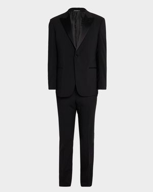 Men's Tonal Plaid Peak Lapel G Line Tuxedo