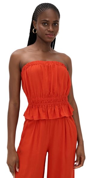 Stateside Linen Cropped Tube Top Fiesta Red L