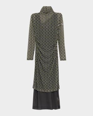 Hofes Turtleneck Sheer Layered Midi Dress
