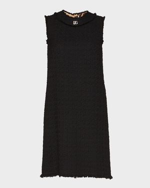 Raw-Edge Tweed Shift Dress