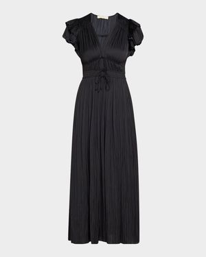 Patrice Flutter-Sleeve Midi Dress