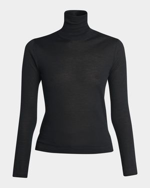Turtleneck Long-Sleeve Fine Cashmere-Silk Top