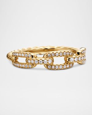 Stax Single-Row Pave Chain Link Ring with Diamonds in 18K Gold