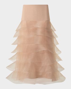 Ruffle Tulle Midi Skirt