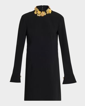 Ebby Brooches Long-Sleeve Mini Dress