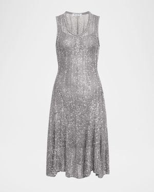 Sequined Fit-Flare Knit Mini Dress
