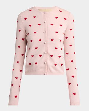 Jacquard Hearts Wool-Cashmere Cardigan