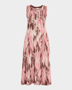 Fit-&-Flare Brushstroke Jacquard Soft Knit Midi Dress