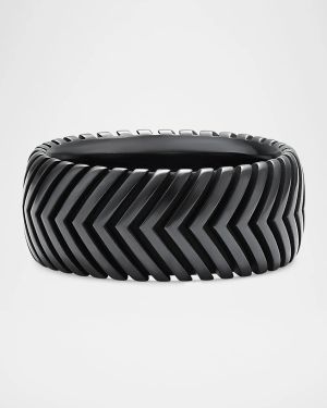 Men's Chevron Band Ring in Black Titanium, 10mm