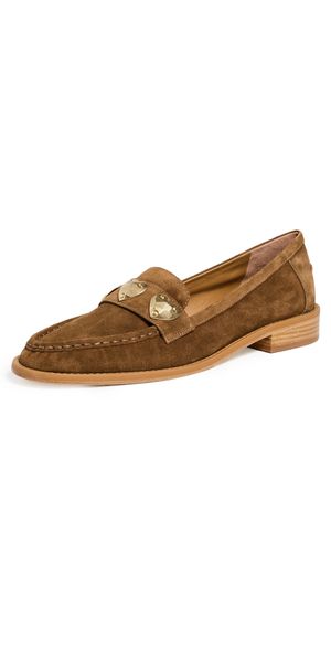 Cinq à Sept Gretta Metal Hearts Suede Loafers golden sienna 37.5
