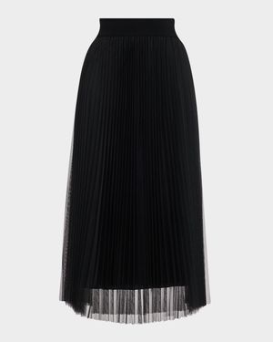 Pleated Tulle A-Line Midi Skirt