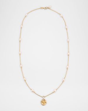14K Yellow Gold Nugget Pearl Station Necklace