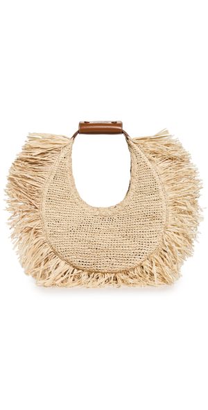 STAUD Moon Raffia Tote Bag Natural Fringe One Size