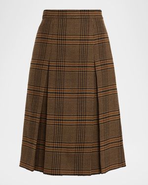 Jupe Pleated Houndstooth Wool-Blend Midi Skirt